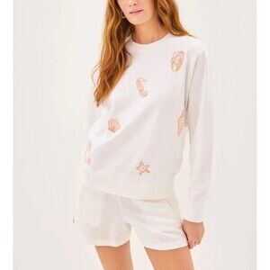 Lilly Pulitzer Ballad Long Sleeves Sweatshirt Top Embroidered Cotton XL 288124